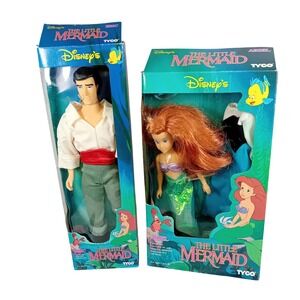 Set x2 New Open Tyco Disney Princess Little Mermaid Prince Eric Ariel Dolls READ